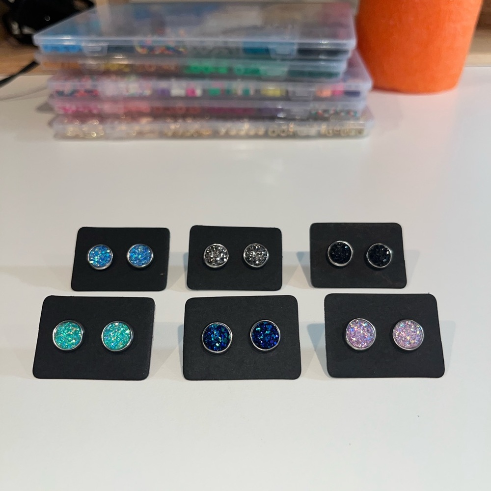 Druzy and Smiley face stud earrings
